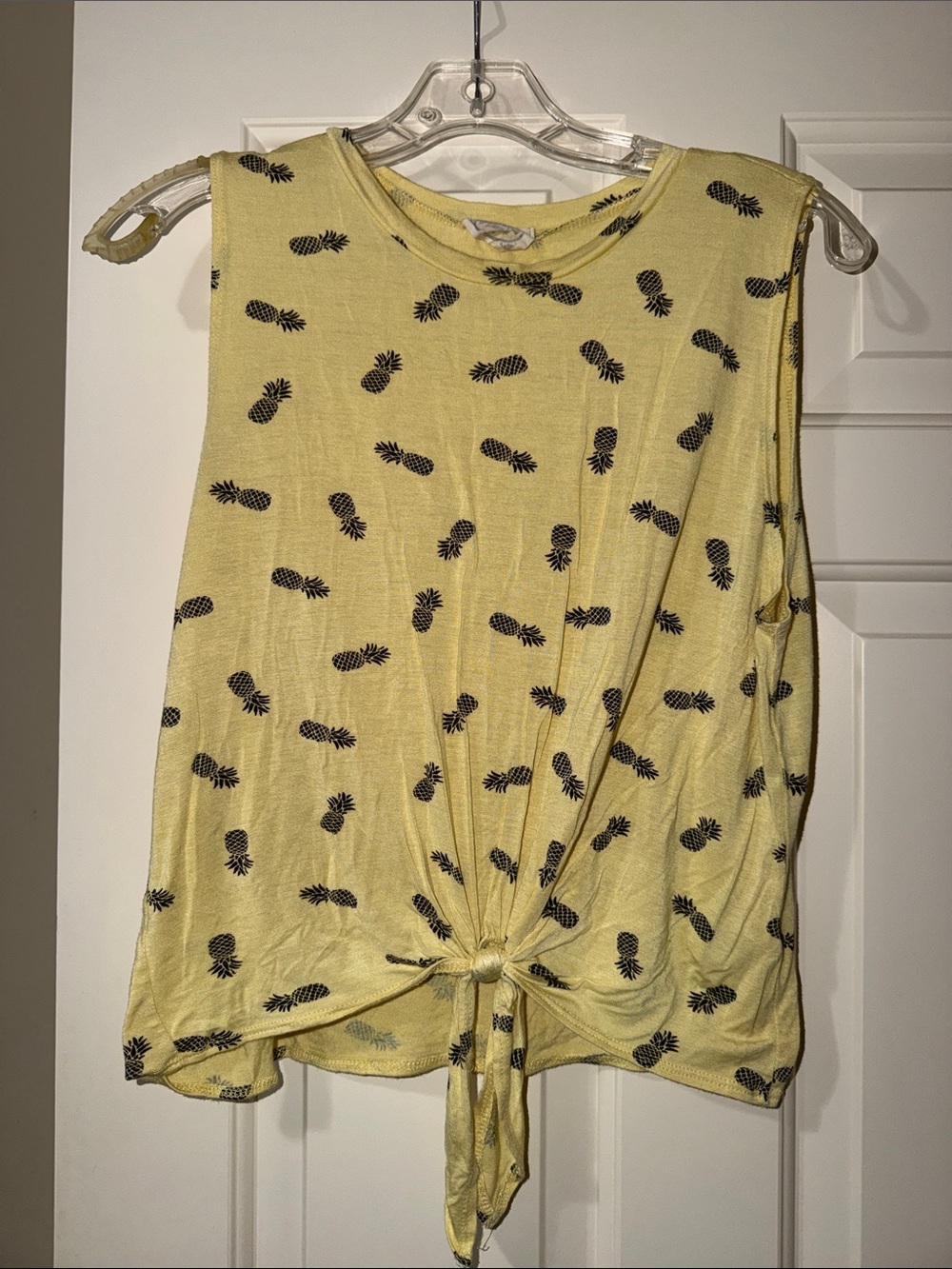 Yellow Pineapple Tie-Front Sleeveless Tank Top